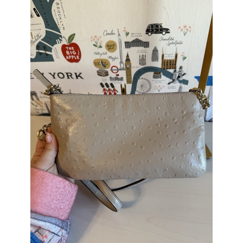 Kate‎ Spade Ballet Bow Ostrich Purse Taupe Cream With Crossbody Strap - Picture 3 of 6